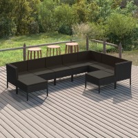 Vidaxl Black Patio Lounge Set With Cushions - Weather-Resistant Poly Rattan, Versatile And Durable Outdoor Furniture For Garden, Yard Or Poolside Hosting