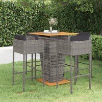 Vidaxl 5 Piece Patio Bar Set With Cushions - Weatherproof And Durable Outdoor Furniture Set Made With Pe Rattan, Solid Acacia Wood And Steel - Ideal For Patio, Outdoor Dining, Leisure Time.