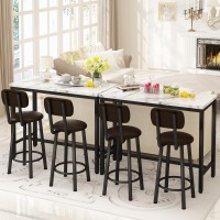 Lamerge Faux Marble Pub Height Table With 2 Pu Upholstered Stools,3-Piece Kitchen Table And Chairs,Suit For Dining Room & Living Room & Breakfast Nook,Space Saving Set For 2,White & Brown,39.3