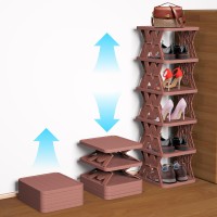 Phunigeeft Shoe Rack 6 Tier Shoe Shelf Fake Wood Pattern Narrow Small Shoe Storage Space Saving Shoe Organizer For Closet Fr