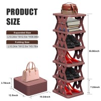 Phunigeeft Shoe Rack 6 Tier Shoe Shelf Fake Wood Pattern Narrow Small Shoe Storage Space Saving Shoe Organizer For Closet Fr