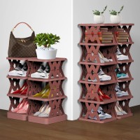 Phunigeeft Shoe Rack 6 Tier Shoe Shelf Fake Wood Pattern Narrow Small Shoe Storage Space Saving Shoe Organizer For Closet Fr