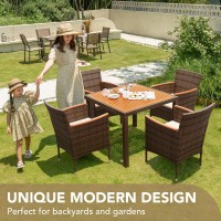 Devoko 5 Pcs Furniture Patio Conversation Set With Acacia Wood Top Rattan Outdoor Dining Table And Chairs For Backyard Garden