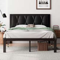 Ipormis Queen Metal Bed Frame Faux Leather Button Tufted Headboard Platform Bed Steel Slats Support 12 Under Bed Storage E