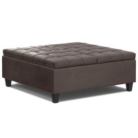 Simplihome Harrison Large Square Coffee Storage Table Ottoman, 40 Inch, Distressed Brown