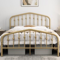 Yaheetech Full Bed Frames Metal Platform Bed With Victorian Style Wrought Iron Headboard And Footboard/Easy Assembly/No Box Spring Needed/Antique Gold Full Bed