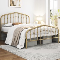 Yaheetech Full Bed Frames Metal Platform Bed With Victorian Style Wrought Iron Headboard And Footboard/Easy Assembly/No Box Spring Needed/Antique Gold Full Bed