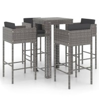 Vidaxl 5-Piece Patio Bar Set With Cushions - Poly Rattan Outdoor Furniture Set In Gray - Weather-Resistant And Waterproof, Perfect For Patio, Garden, And Outdoor Use