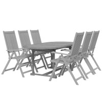 vidaXL 7Piece Patio Dining Set Extendable Solid Acacia Wood Grey Outdoor Comfort with Adjustable Folding Chairs Easy A