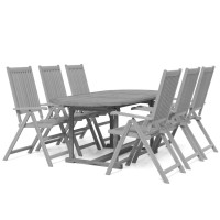 vidaXL 7Piece Patio Dining Set Extendable Solid Acacia Wood Grey Outdoor Comfort with Adjustable Folding Chairs Easy A