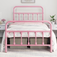 Yaheetech Classic Metal Platform Bed Frame Mattress Foundation With Victorian Style Iron-Art Headboard/Footboard/Under Bed Storage/No Box Spring Needed/Twin Size Pink