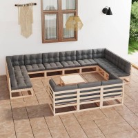 vidaXL 14 Piece Patio Lounge Set with Cushions Solid Pinewood 3077289