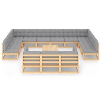 vidaXL 14 Piece Patio Lounge Set with Cushions Solid Pinewood 3077289