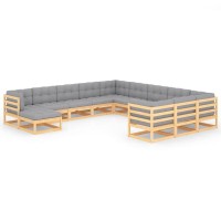 vidaXL 12 Piece Patio Lounge Set with Cushions Solid Pinewood 3077104