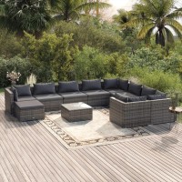 vidaXL 11 Piece Garden Lounge Set with Cushions Poly Rattan Gray 3102693