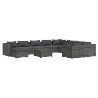 vidaXL 11 Piece Garden Lounge Set with Cushions Poly Rattan Gray 3102693