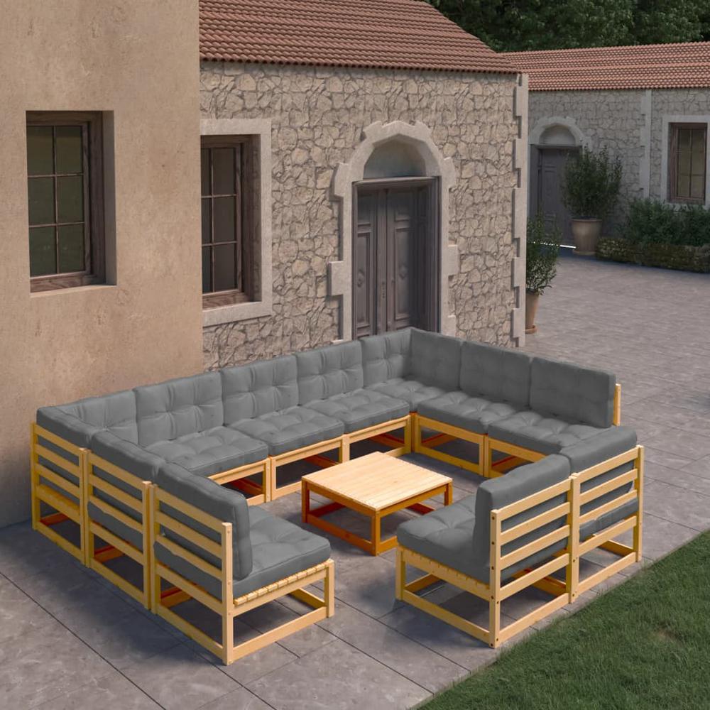 vidaXL 10 Piece Patio Lounge Set with Cushions Solid Pinewood 3077219