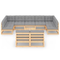 vidaXL 10 Piece Patio Lounge Set with Cushions Solid Pinewood 3077219