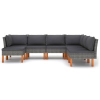 vidaXL 7 Piece Patio Lounge Set with Cushions Poly Rattan Gray 3059718