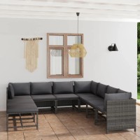 Vidaxl 9 Piece Patio Lounge Set - Gray Pe Rattan Garden Furniture With Cushions, Adjustable Design, Powder-Coated Steel Frame