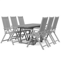 vidaXL 7Piece Outdoor Dining Set Solid Wood Acacia Patio Furniture Set with Extendable Table Adjustable and Foldable Chairs