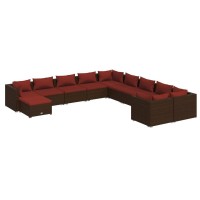 vidaXL 11 Piece Patio Lounge Set with Cushions Poly Rattan Brown 3102707
