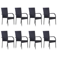 Vidaxl Outdoor Dining Set- 9 Piece Patio Furniture Set, Poly Rattan In Black With Solid Acacia Wood Table And Steel Frame, Stackable Chairs