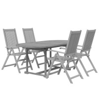 vidaXL Outdoor Patio Dining Set Solid Acacia Wood Extendable Table and Folding Chairs Gray Wash Finish WeatherResistant