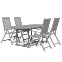 vidaXL Outdoor Patio Dining Set Solid Acacia Wood Extendable Table and Folding Chairs Gray Wash Finish WeatherResistant