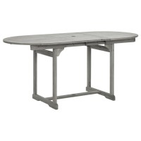 vidaXL Outdoor Patio Dining Set Solid Acacia Wood Extendable Table and Folding Chairs Gray Wash Finish WeatherResistant