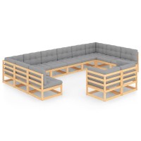 vidaXL 12 Piece Patio Lounge Set with Cushions Solid Pinewood 3077274
