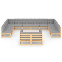 vidaXL 12 Piece Patio Lounge Set with Cushions Solid Pinewood 3077274