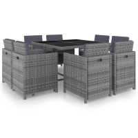Vidaxl 9-Piece Outdoor Dining Set - Stylish, Lightweight And Weather-Resistant Poly Rattan Furniture - Anthracite With Dark Gray Cushions - Ideal For Patio, Deck Or Garden