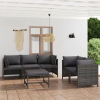 Vidaxl 6-Piece Outdoor Patio Lounge Set With Cushions - Poly Rattan Furniture Set - Easy-To-Clean, Comfortable & Stylish - Gray & Anthracite
