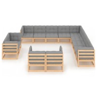 vidaXL 13 Piece Patio Lounge Set with Cushions Solid Pinewood 3077014