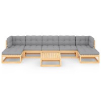 vidaXL 8 Piece Patio Lounge Set with Cushions Solid Pinewood 3077129