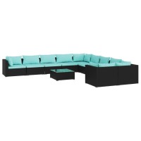 vidaXL 11 Piece Patio Lounge Set with Cushions Poly Rattan Black 3102801
