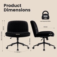 Iwmh Armless Wide Seat Office Chair, Criss Cross Legged Desk Chair With Wheels, Height Adjustable Computer Task Chair,Wide Seat Swivel Vanity Chair For Home,Office,Bedroom, Make Up, Small Space,Black