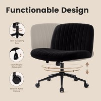 Iwmh Armless Wide Seat Office Chair, Criss Cross Legged Desk Chair With Wheels, Height Adjustable Computer Task Chair,Wide Seat Swivel Vanity Chair For Home,Office,Bedroom, Make Up, Small Space,Black
