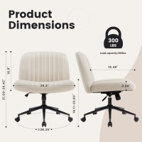 Iwmh Armless Wide Seat Office Chair, Criss Cross Legged Desk Chair With Wheels, Height Adjustable Computer Task Chair,Wide Seat Swivel Vanity Chair For Home,Office,Bedroom, Make Up, Small Space,Beige