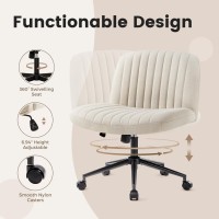 Iwmh Armless Wide Seat Office Chair, Criss Cross Legged Desk Chair With Wheels, Height Adjustable Computer Task Chair,Wide Seat Swivel Vanity Chair For Home,Office,Bedroom, Make Up, Small Space,Beige