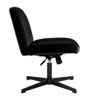 Iwmh Criss Cross Chair, Armless Wide Office Chair No Wheels With Fabric Padded, Cross Legged Chair Adjustable Height, Wide Seat Desk Chair For Home, Office, Bedroom (Black)