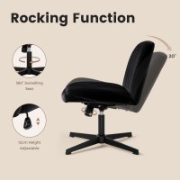 Iwmh Criss Cross Chair, Armless Wide Office Chair No Wheels With Fabric Padded, Cross Legged Chair Adjustable Height, Wide Seat Desk Chair For Home, Office, Bedroom (Black)