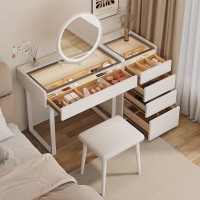 Vanity Desk With Lighted Mirror, Glass Top Makeup Vanity Table With Power Strip, Makeup Vanity Table With Drawers And Adjustable Cabinet (Size : Regular Version)