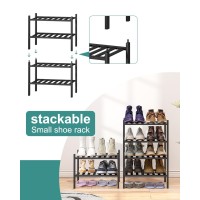 Viewcare Black Small Shoe Rack For Entryway 2Tier Bamboo Shoe Organizer For Hallway Closet Free Standing Shoe Racks For Indoor