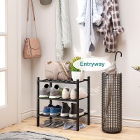 Viewcare Small Shoe Rack For Entryway 3Tier Black Bamboo Shoe Organizer For Hallway Closet Free Standing Shoe Racks For Indoor