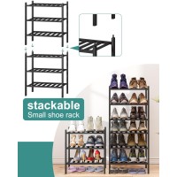 Viewcare Small Shoe Rack For Entryway 3Tier Black Bamboo Shoe Organizer For Hallway Closet Free Standing Shoe Racks For Indoor