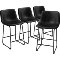 Reoney Bar Stools Set Of 4 Pu Leather Counter Height Bar Stools 26 Modern Bar Stools With Metal Legs And Footrest Urban Arm