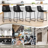 Reoney Bar Stools Set Of 4 Pu Leather Counter Height Bar Stools 26 Modern Bar Stools With Metal Legs And Footrest Urban Arm