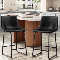 Reoney Bar Stools Set Of 2 Pu Leather Counter Height Bar Stools 26 Modern Bar Stools With Metal Legs And Footrest Urban Arm